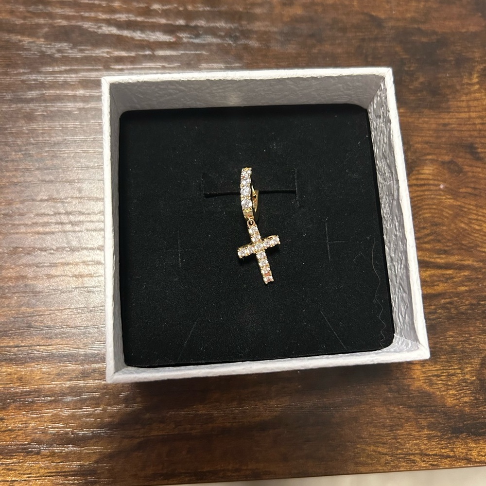 Hanging Studded Cross Earring